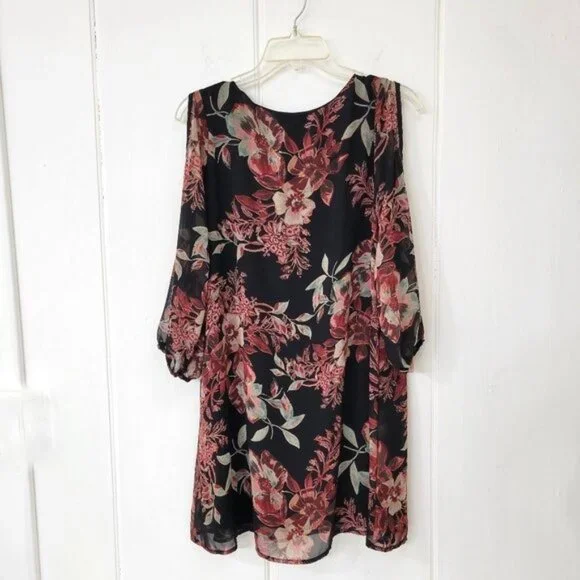 LuLu's Black Floral Chiffon Dress - Picture 6 of 7